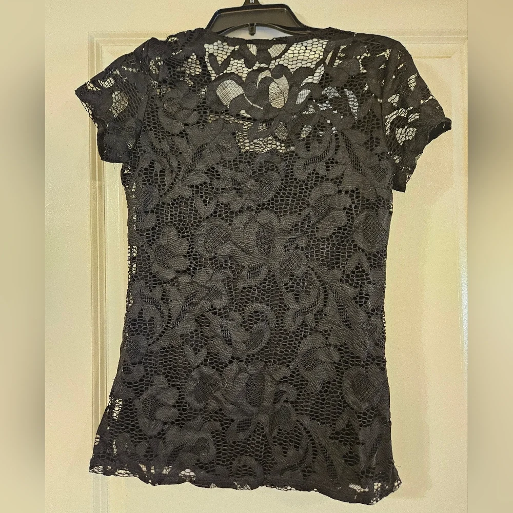 Black Lace Top With Attached Camisole, INC Concepts, XS, NWT - Picture 3 of 6